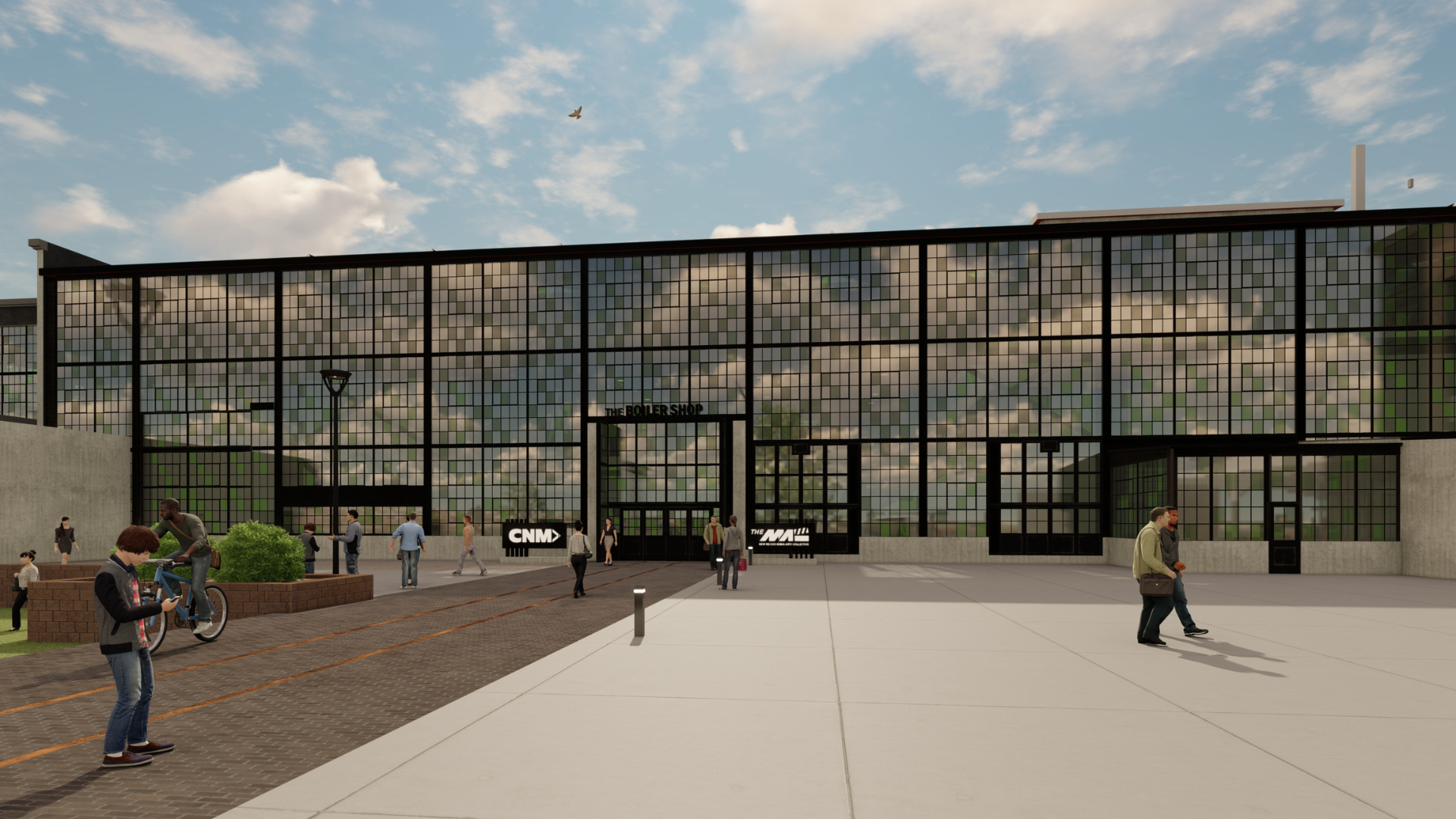 Architect's rendering of the Albuquerque Rail Yards Entrance during the day