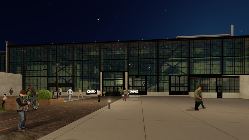 Architect's rendering of the Albuquerque Rail Yards Entrance during the night